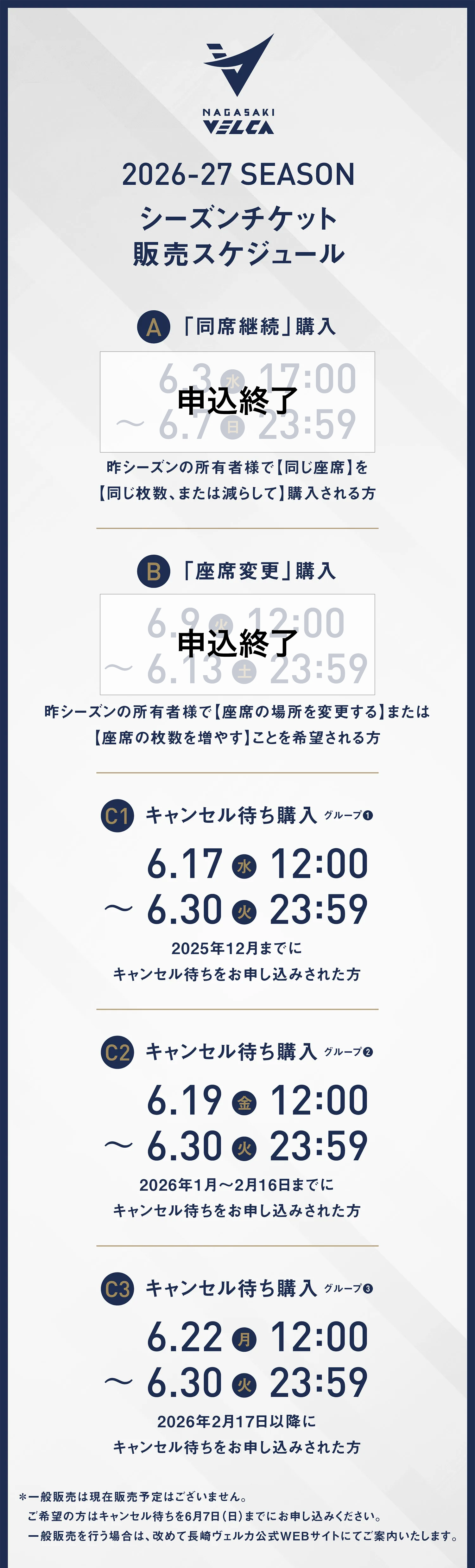 シーズンチケット販売スケジュール